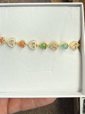 14k gold plated candy heart bracelet with colored stones